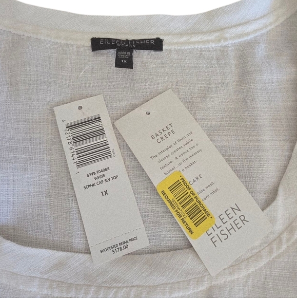 Eileen Fisher Scoop Neck Basket Crepe  Cap Sleeve Top Shirt White NWT 1X - Picture 12 of 16